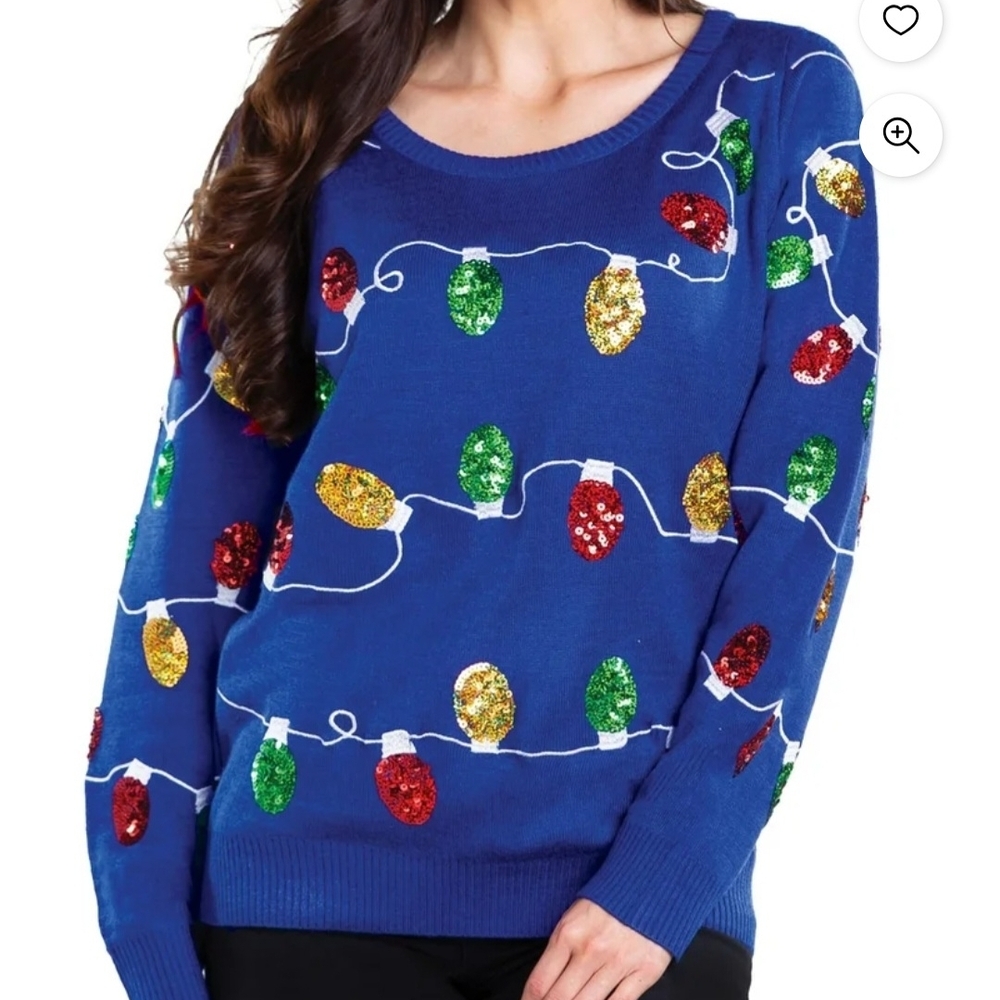 Tipsy Elves Blue Sweater with Sequin Lights
